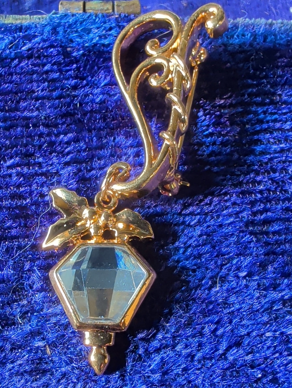Gold-Tone Blue Crystal Drop Brooch Pendant